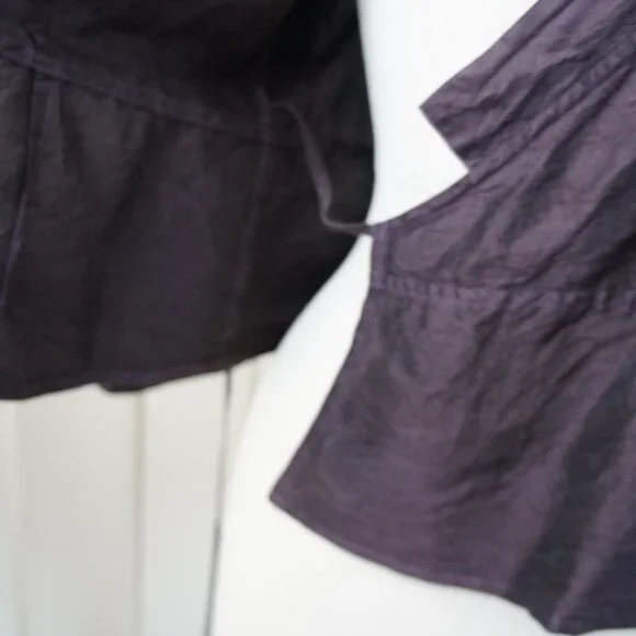 Dark Purple 100% Raw Silk Peplum Belted V Neck Top Size Small - Picture 5 of 12